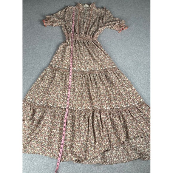 Max Studio Tiered Maxi Dress Size S Smocked Waist Ruffle Sleeve Boho Cottagecore - Picture 7 of 12